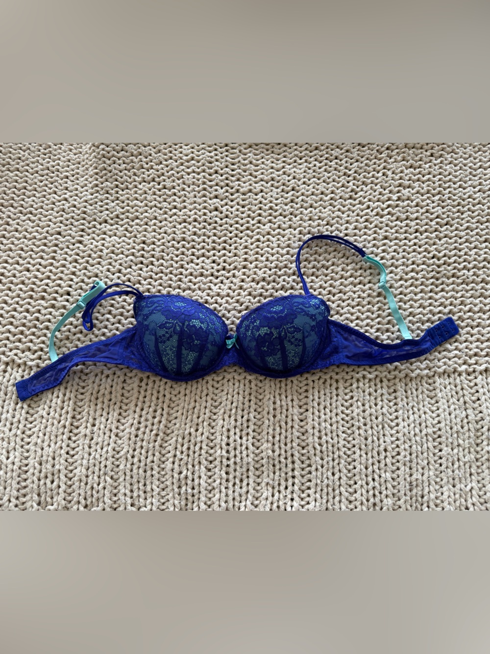 Candie's Royal Blue Lace Push-Up Bra with Mint Straps